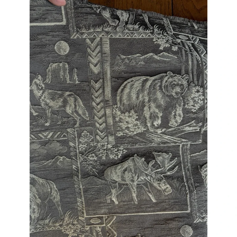 Fabric Piece Upholstery Drapery Tapestry Moose Bear Wolf Buffalo Pattern 56 X 73